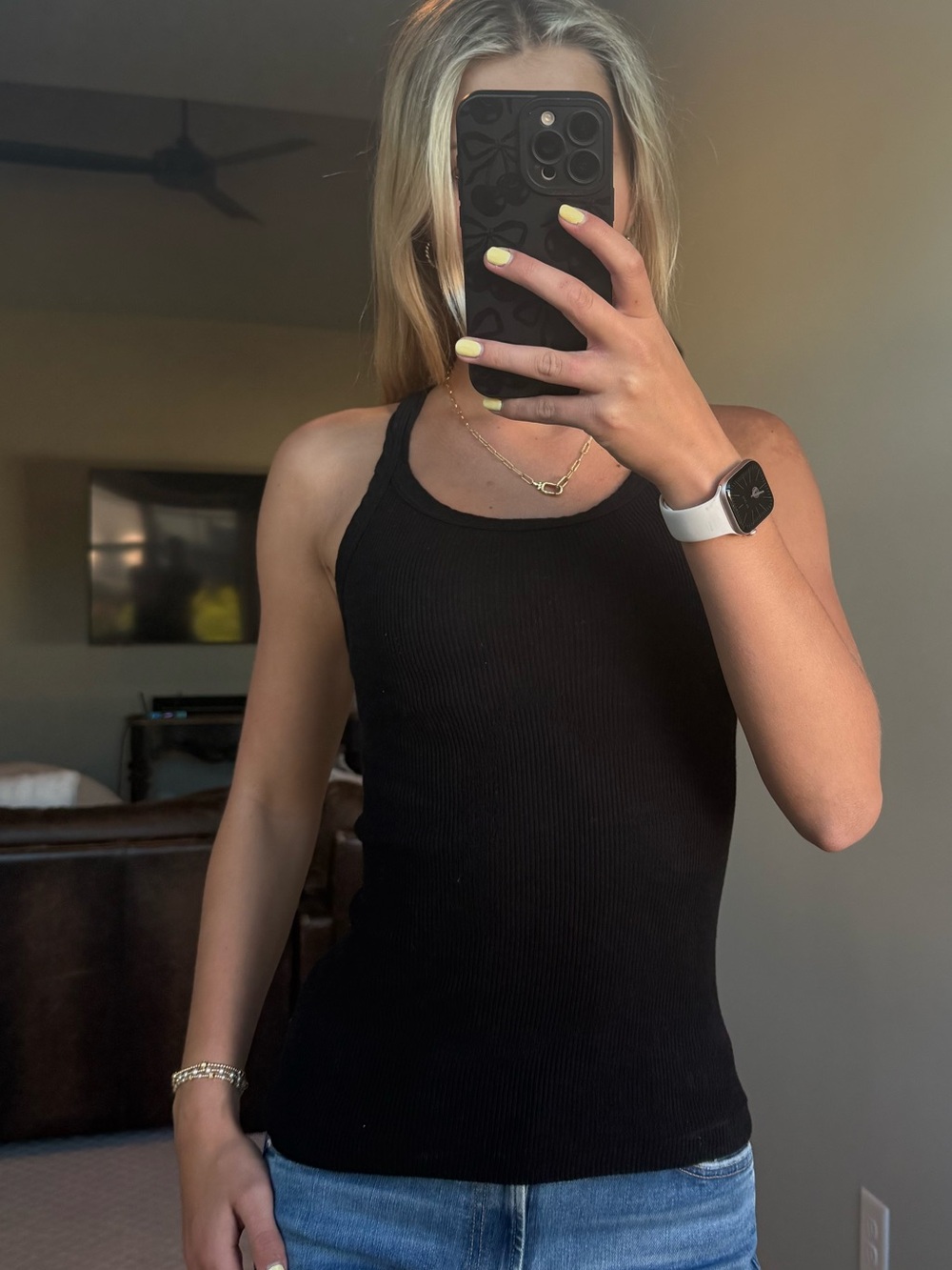 Re/Done Black Ribbed Racerback Tank Top - Picture 3 of 4